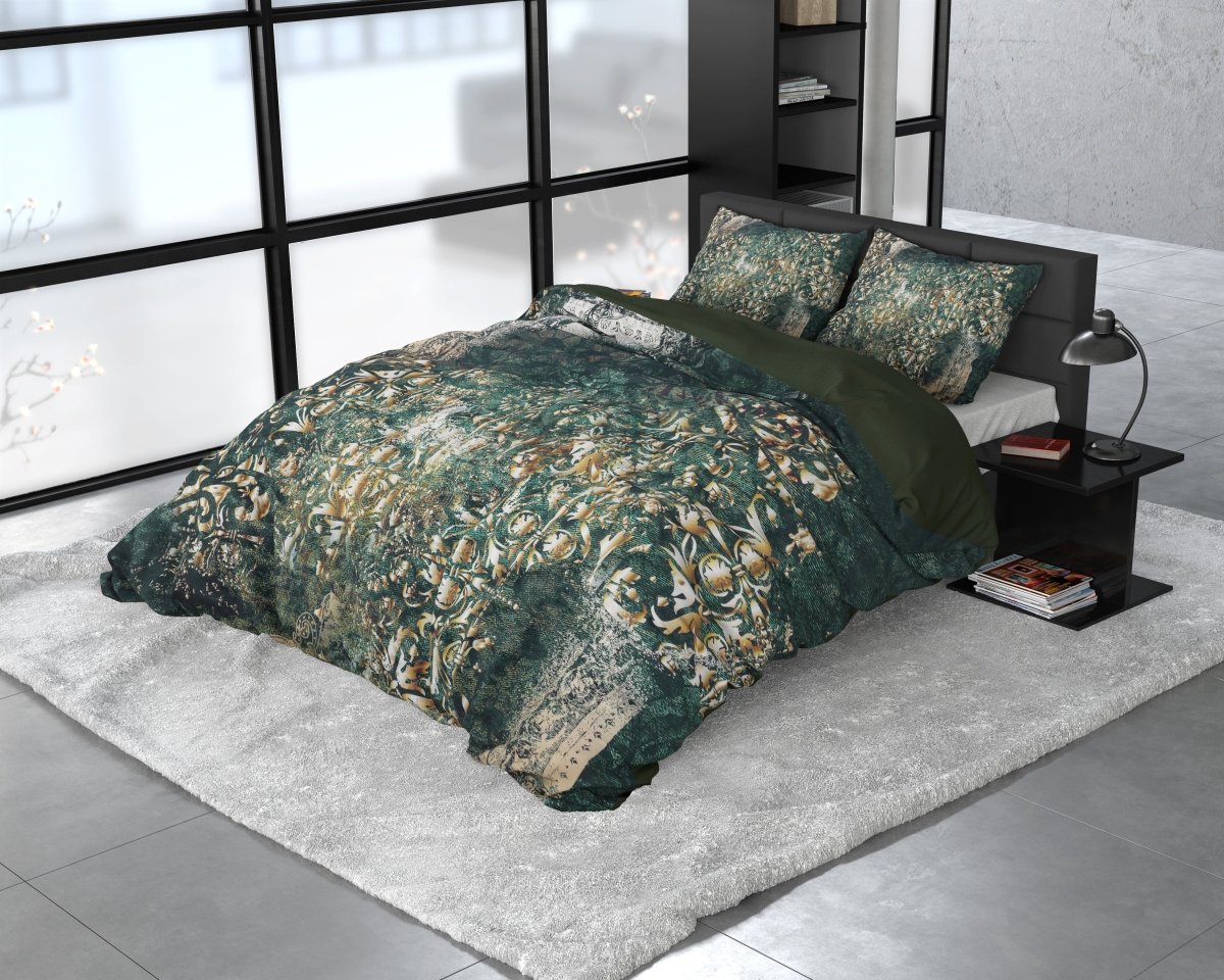 100% Cotton Sateen Duvet Cover Set Nairobi | Green | Single - 140cm (W) x 220cm (L) - The Bedding & Blankets Store