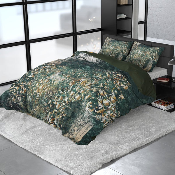100% Cotton Sateen Duvet Cover Set Nairobi | Green | Single - 140cm (W) x 220cm (L) - The Bedding & Blankets Store