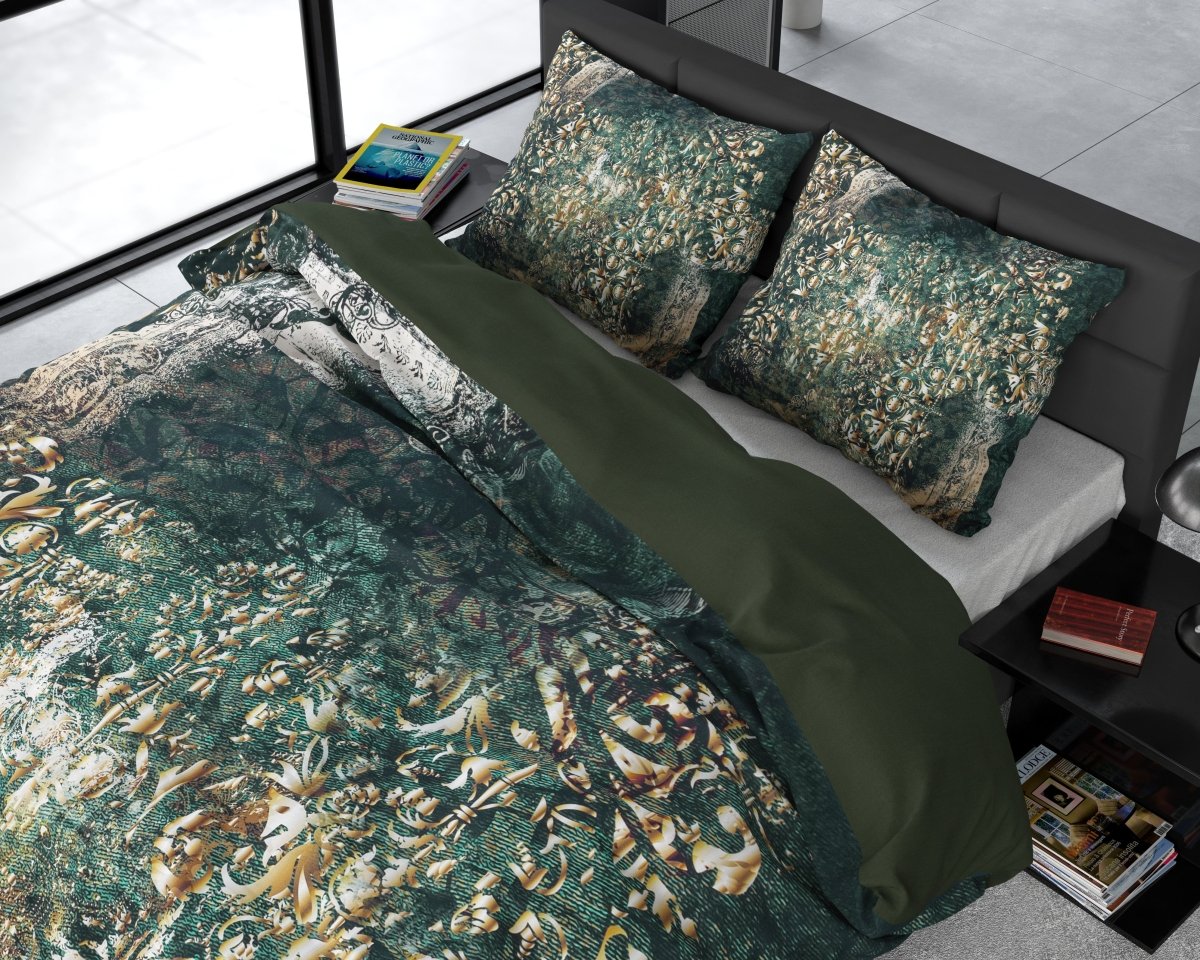 100% Cotton Sateen Duvet Cover Set Nairobi | Green | Single - 140cm (W) x 220cm (L) - The Bedding & Blankets Store