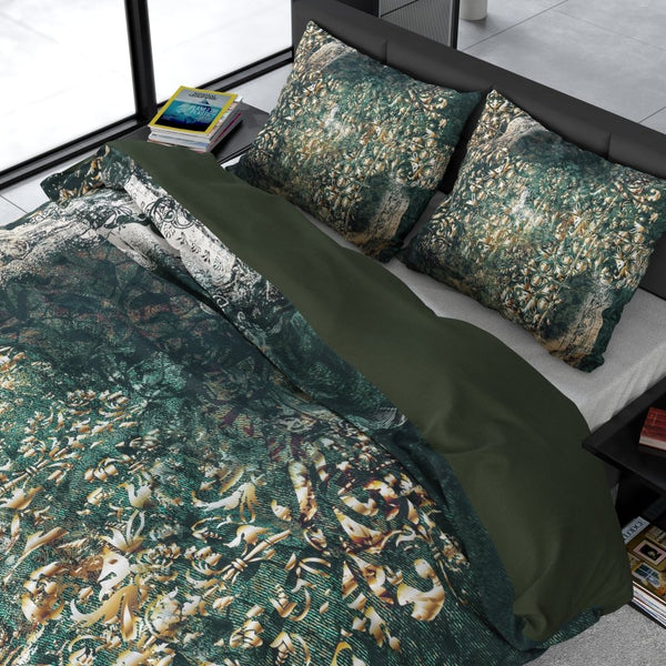 100% Cotton Sateen Duvet Cover Set Nairobi | Green | Single - 140cm (W) x 220cm (L) - The Bedding & Blankets Store