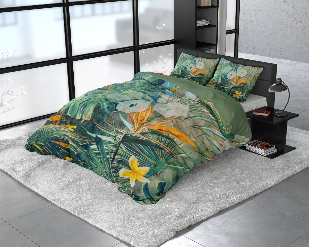 100% Cotton Sateen Duvet Cover Set Nature Fusion | Green | King - 240cm (W) x 220cm (L) - The Bedding & Blankets Store