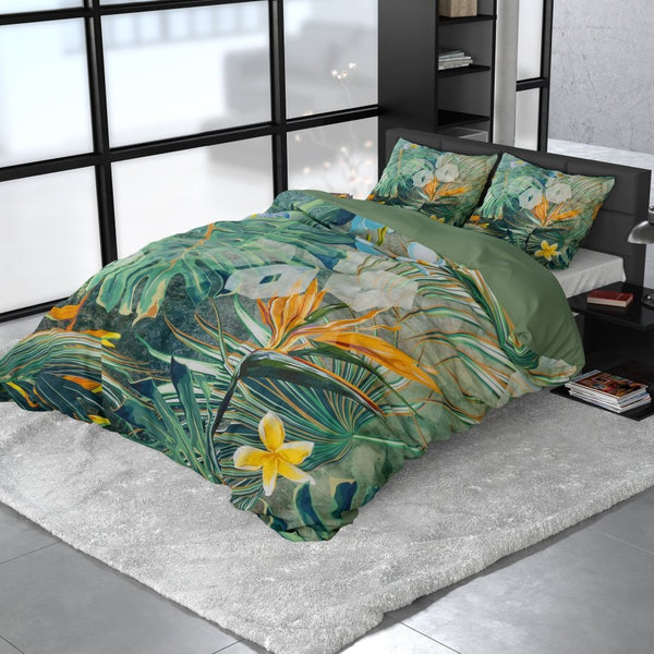 100% Cotton Sateen Duvet Cover Set Nature Fusion | Green | King - 240cm (W) x 220cm (L) - The Bedding & Blankets Store