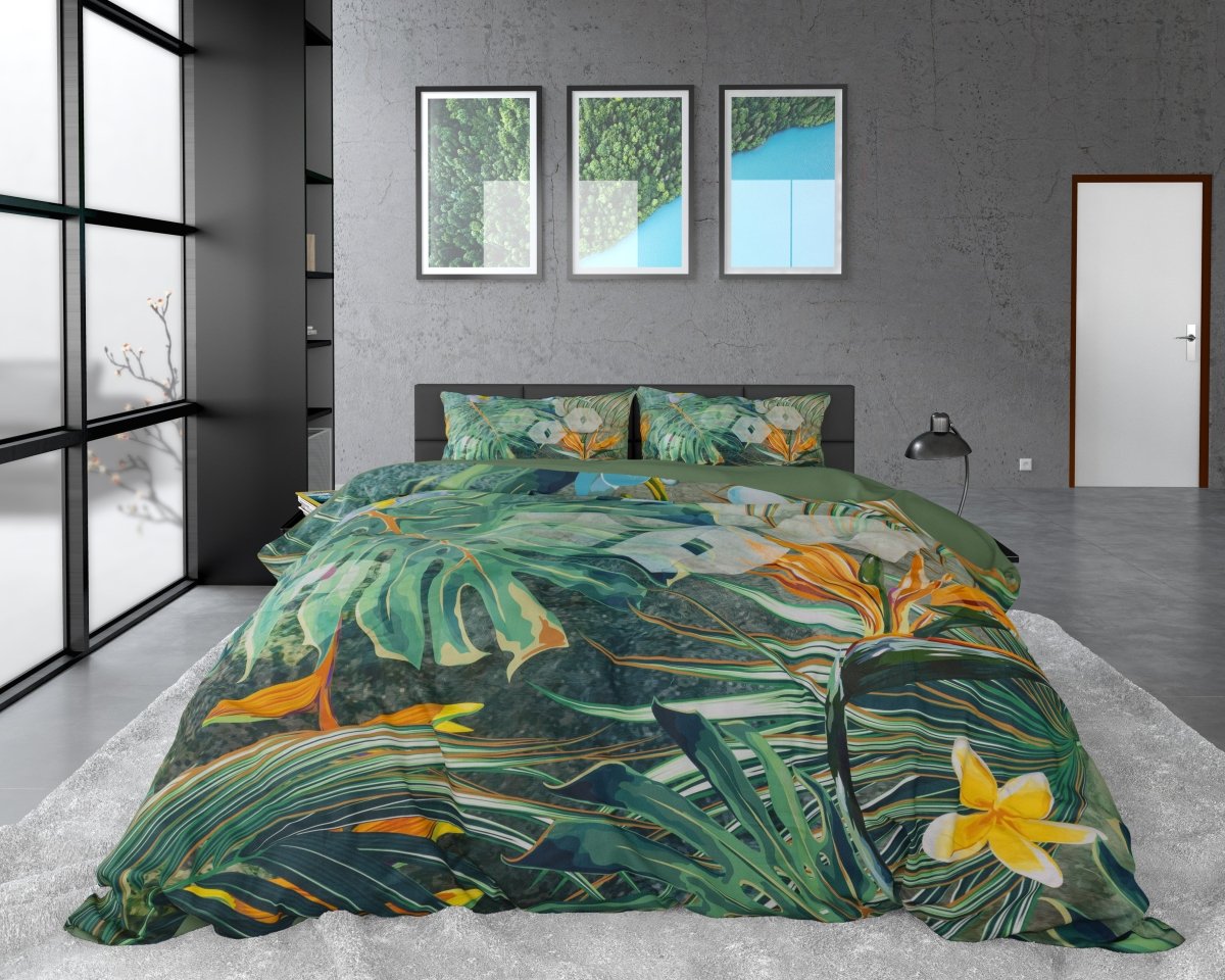 100% Cotton Sateen Duvet Cover Set Nature Fusion | Green | King - 240cm (W) x 220cm (L) - The Bedding & Blankets Store