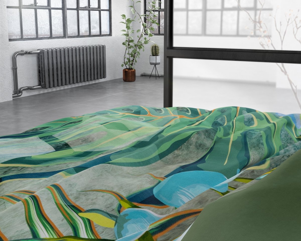 100% Cotton Sateen Duvet Cover Set Nature Fusion | Green | King - 240cm (W) x 220cm (L) - The Bedding & Blankets Store