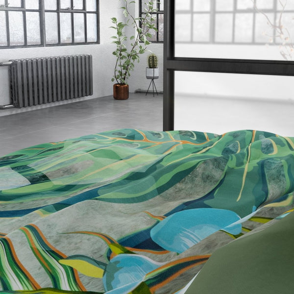 100% Cotton Sateen Duvet Cover Set Nature Fusion | Green | King - 240cm (W) x 220cm (L) - The Bedding & Blankets Store
