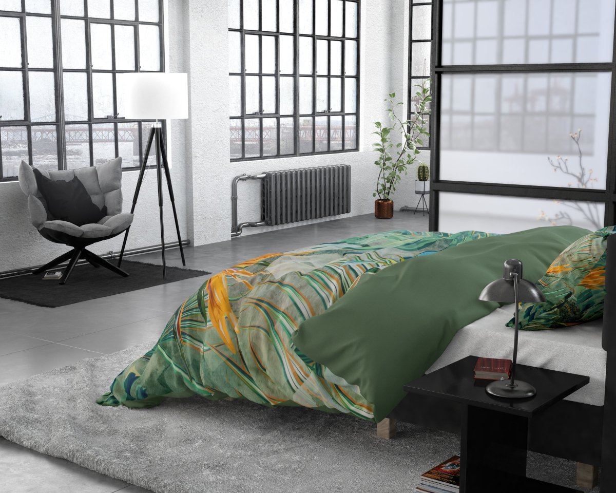 100% Cotton Sateen Duvet Cover Set Nature Fusion | Green | King - 240cm (W) x 220cm (L) - The Bedding & Blankets Store