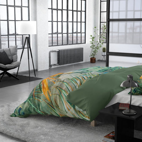 100% Cotton Sateen Duvet Cover Set Nature Fusion | Green | King - 240cm (W) x 220cm (L) - The Bedding & Blankets Store