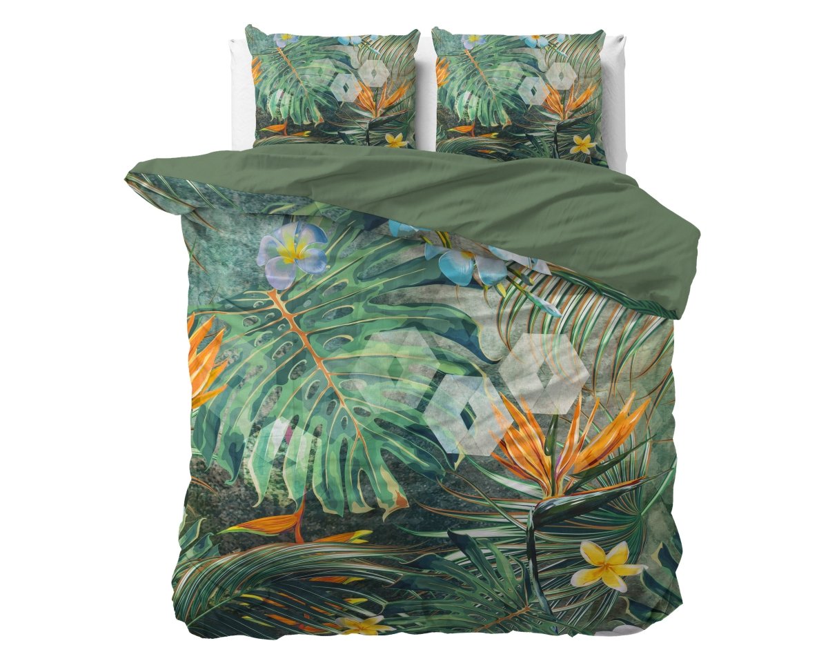 100% Cotton Sateen Duvet Cover Set Nature Fusion | Green | King - 240cm (W) x 220cm (L) - The Bedding & Blankets Store