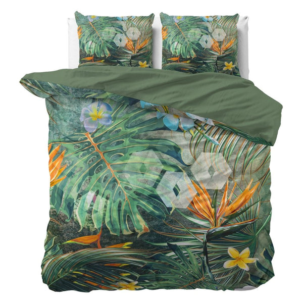 100% Cotton Sateen Duvet Cover Set Nature Fusion | Green | King - 240cm (W) x 220cm (L) - The Bedding & Blankets Store