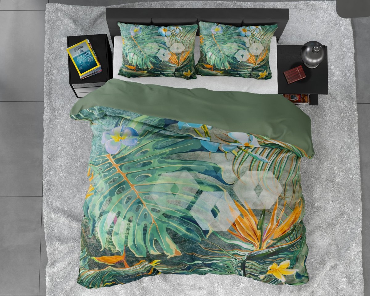 100% Cotton Sateen Duvet Cover Set Nature Fusion | Green | King - 240cm (W) x 220cm (L) - The Bedding & Blankets Store