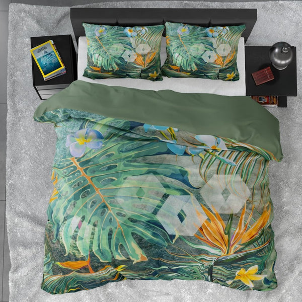 100% Cotton Sateen Duvet Cover Set Nature Fusion | Green | King - 240cm (W) x 220cm (L) - The Bedding & Blankets Store