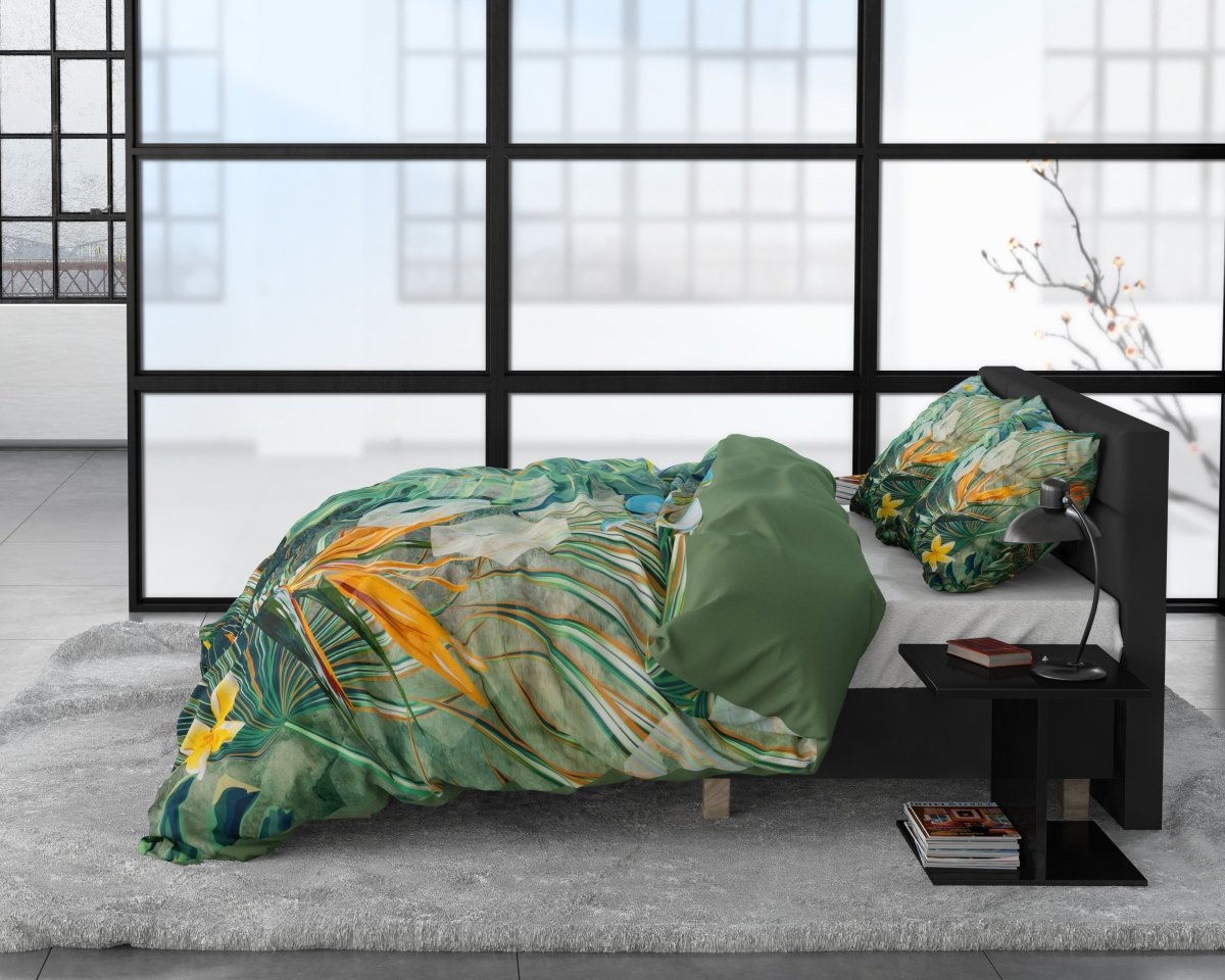 100% Cotton Sateen Duvet Cover Set Nature Fusion | Green | King - 240cm (W) x 220cm (L) - The Bedding & Blankets Store