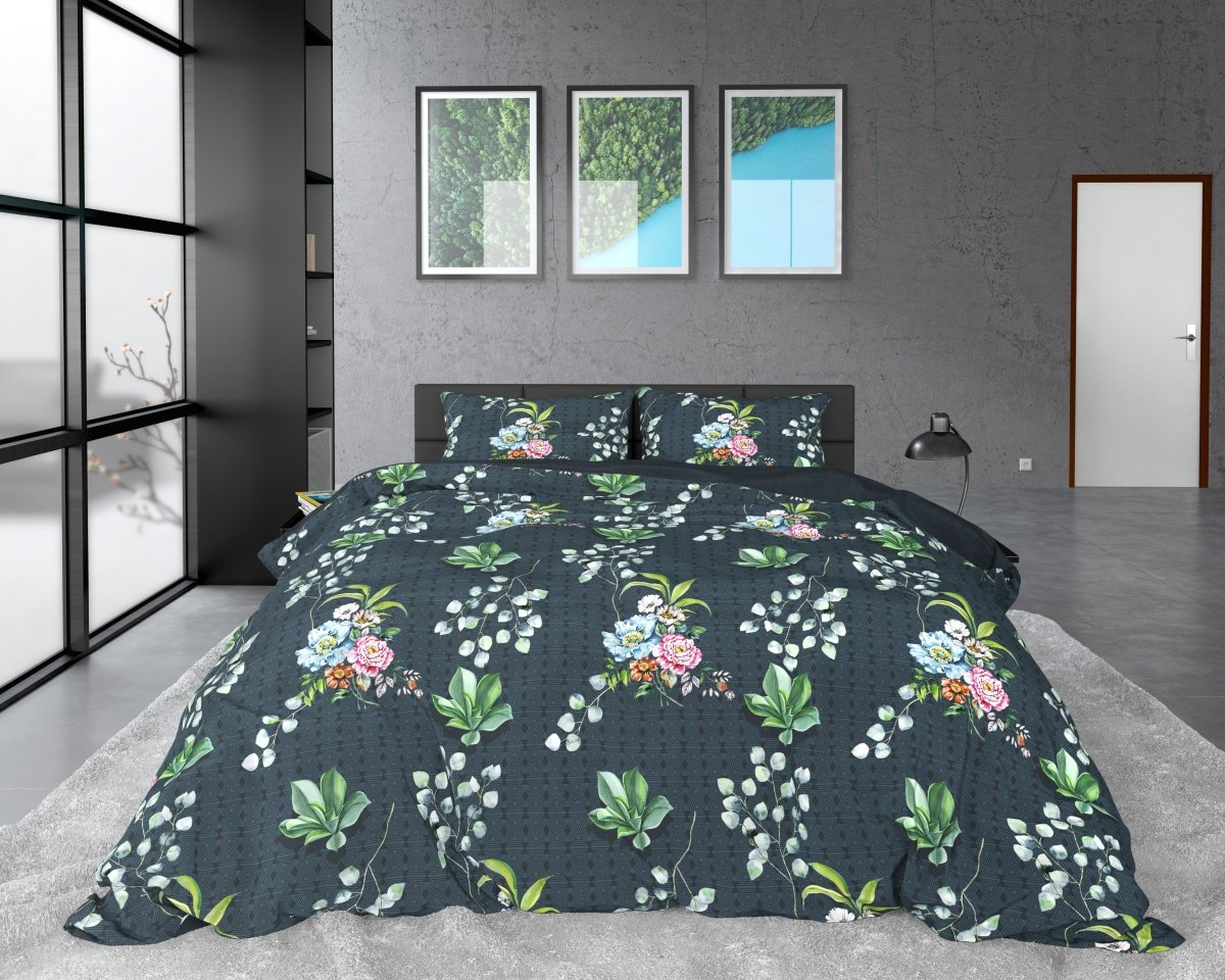 100% Cotton Sateen Duvet Cover Set Nature Leaves | Green | Single - 140cm (W) x 220cm (L) - The Bedding & Blankets Store