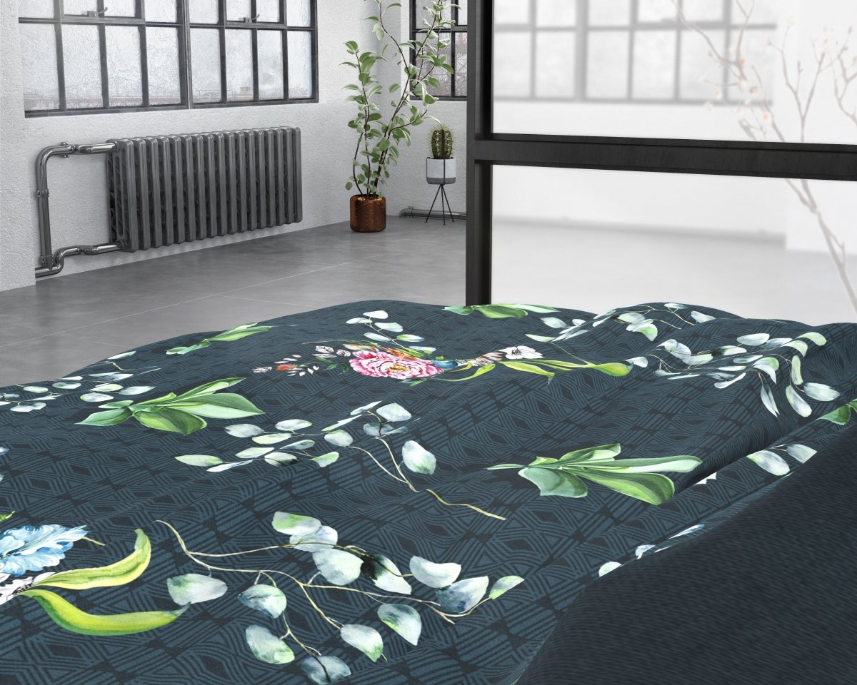 100% Cotton Sateen Duvet Cover Set Nature Leaves | Green | Single - 140cm (W) x 220cm (L) - The Bedding & Blankets Store