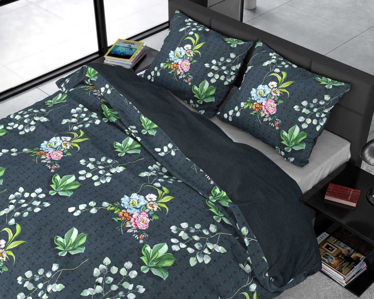 100% Cotton Sateen Duvet Cover Set Nature Leaves | Green | Single - 140cm (W) x 220cm (L) - The Bedding & Blankets Store