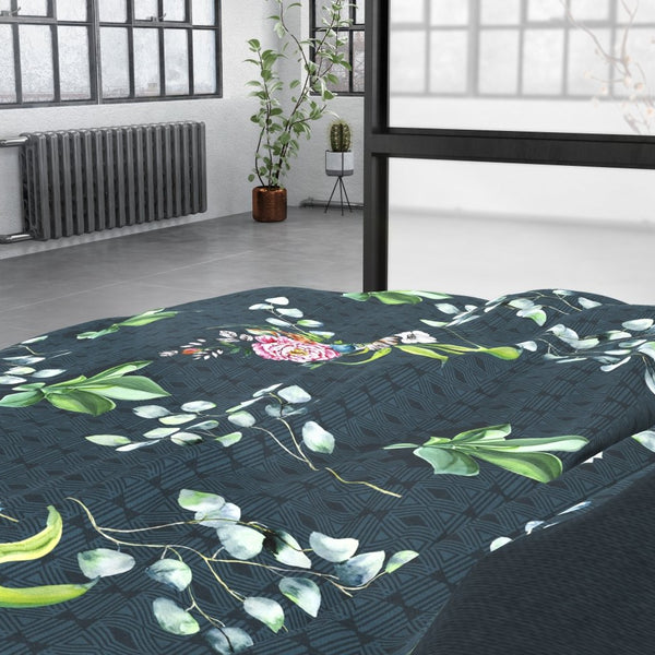 100% Cotton Sateen Duvet Cover Set Nature Leaves | Green | Single - 140cm (W) x 220cm (L) - The Bedding & Blankets Store