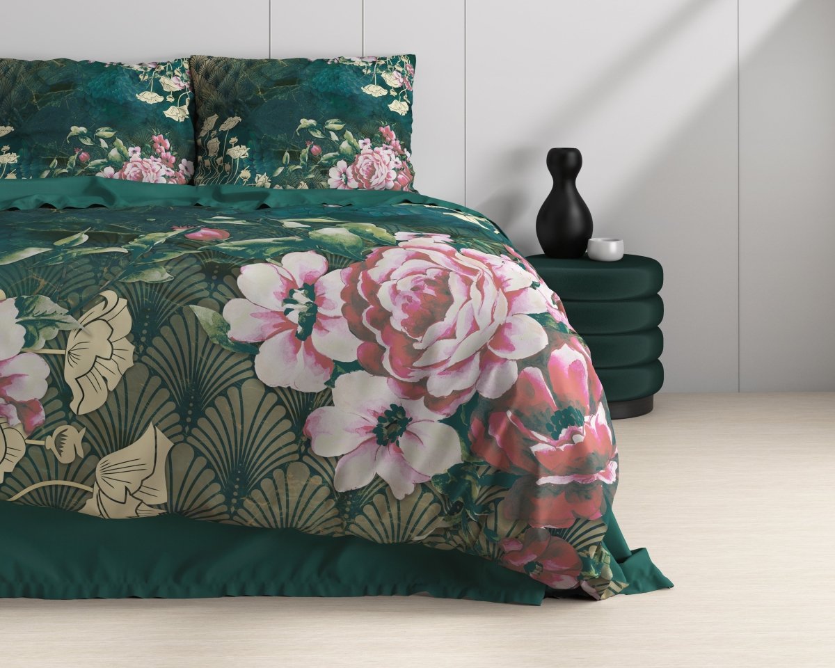 100% Cotton Sateen Duvet Cover Set Noah | Green | Single - 140cm (W) x 220cm (L) - The Bedding & Blankets Store