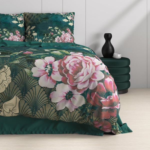 100% Cotton Sateen Duvet Cover Set Noah | Green | Single - 140cm (W) x 220cm (L) - The Bedding & Blankets Store