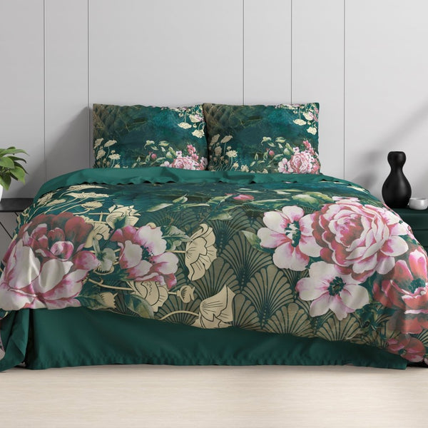 100% Cotton Sateen Duvet Cover Set Noah | Green | Single - 140cm (W) x 220cm (L) - The Bedding & Blankets Store