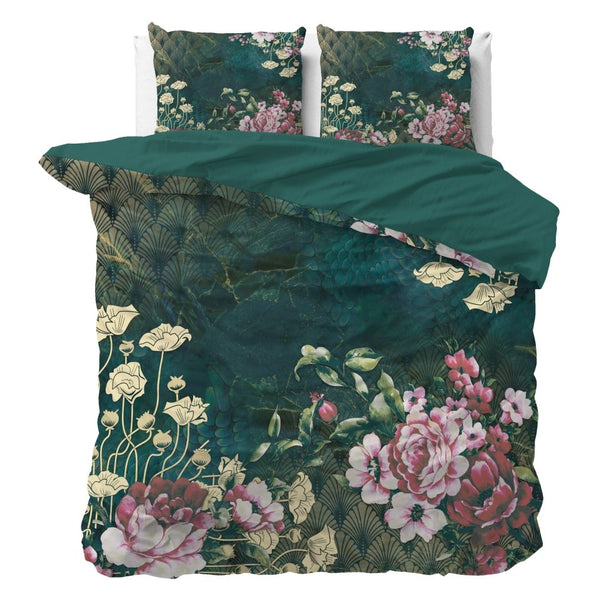 100% Cotton Sateen Duvet Cover Set Noah | Green | Single - 140cm (W) x 220cm (L) - The Bedding & Blankets Store