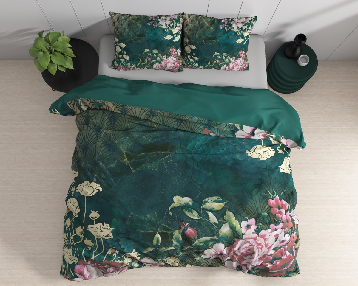100% Cotton Sateen Duvet Cover Set Noah | Green | Single - 140cm (W) x 220cm (L) - The Bedding & Blankets Store