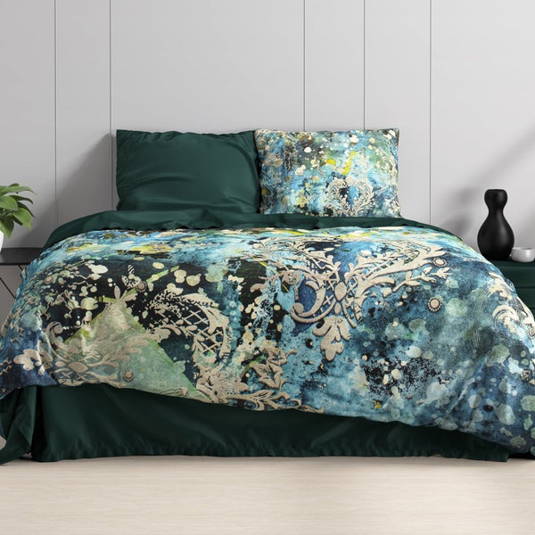 100% Cotton Sateen Duvet Cover Set Ocean Drops | Blue | Single - 140cm (W) x 220cm (L) - The Bedding & Blankets Store