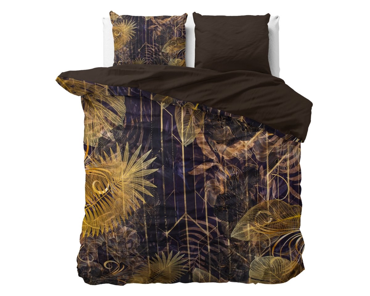 100% Cotton Sateen Duvet Cover Set Oliva | Gold | Single - 140cm (W) x 220cm (L) - The Bedding & Blankets Store