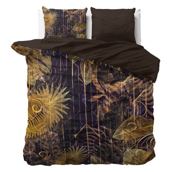 100% Cotton Sateen Duvet Cover Set Oliva | Gold | Single - 140cm (W) x 220cm (L) - The Bedding & Blankets Store