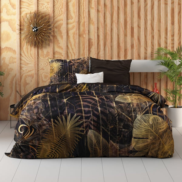 100% Cotton Sateen Duvet Cover Set Oliva | Gold | Single - 140cm (W) x 220cm (L) - The Bedding & Blankets Store