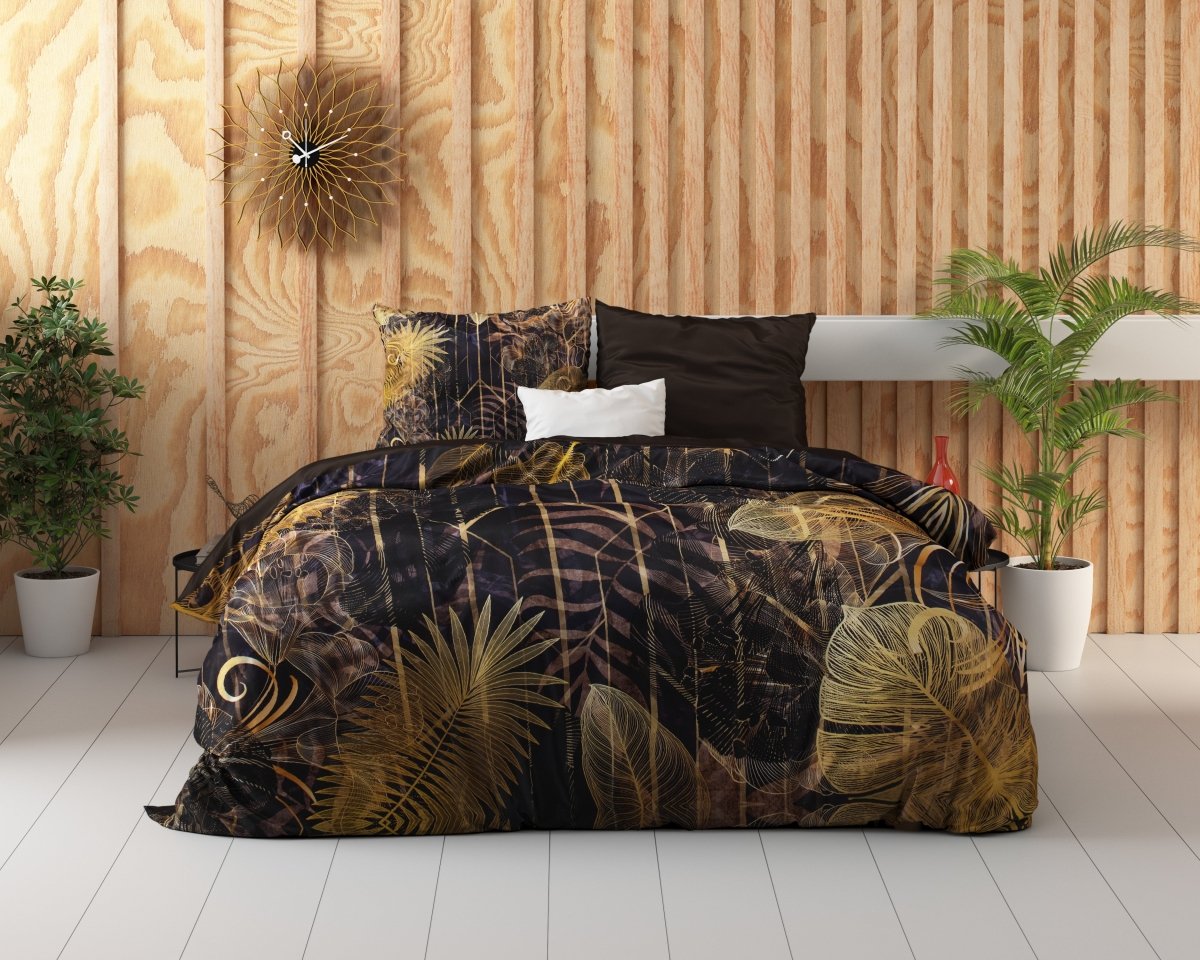 100% Cotton Sateen Duvet Cover Set Oliva | Gold | Single - 140cm (W) x 220cm (L) - The Bedding & Blankets Store