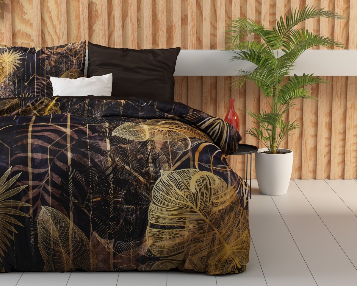 100% Cotton Sateen Duvet Cover Set Oliva | Gold | Single - 140cm (W) x 220cm (L) - The Bedding & Blankets Store