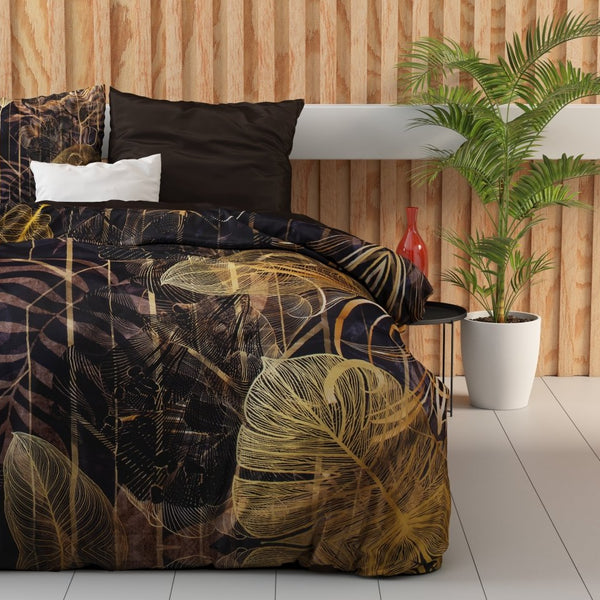 100% Cotton Sateen Duvet Cover Set Oliva | Gold | Single - 140cm (W) x 220cm (L) - The Bedding & Blankets Store