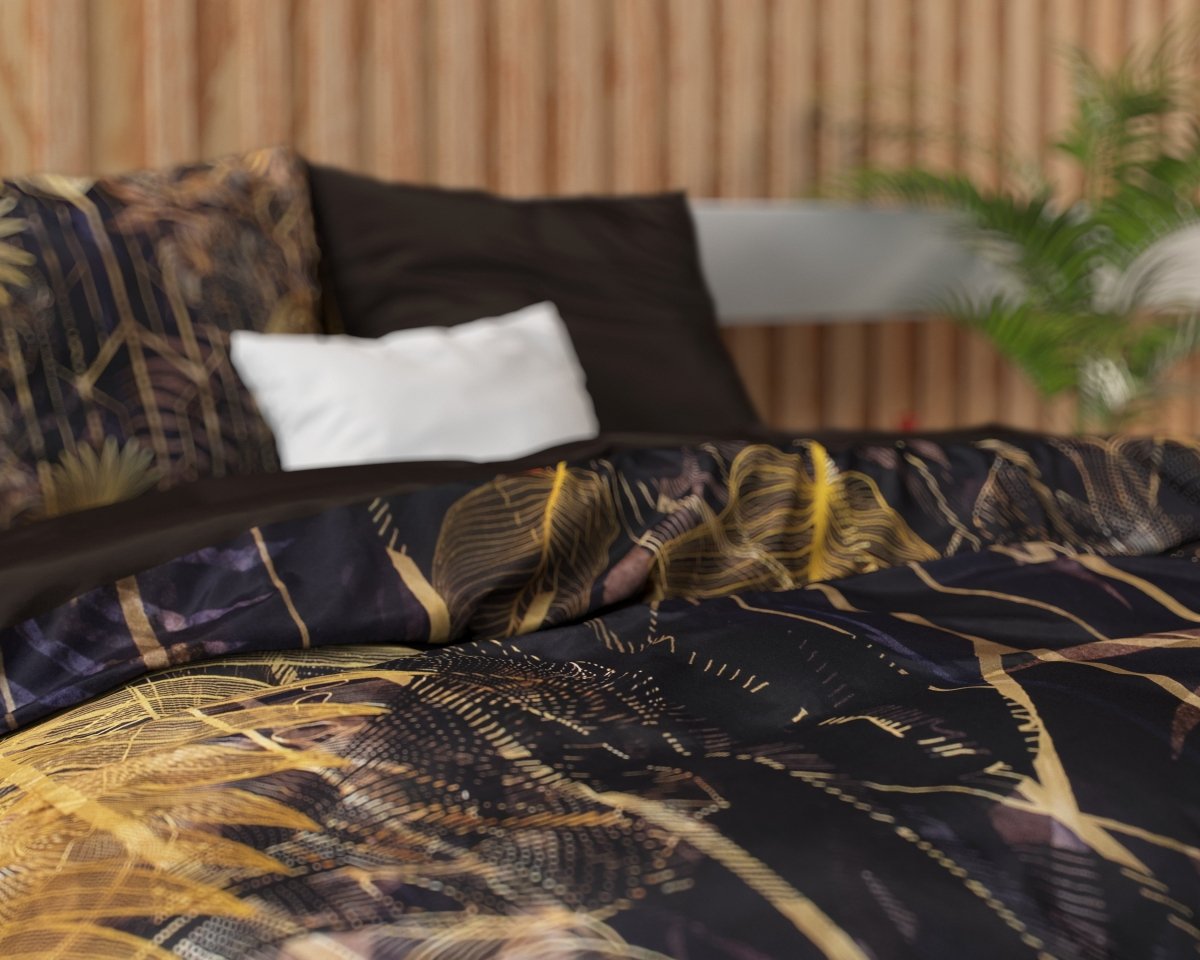 100% Cotton Sateen Duvet Cover Set Oliva | Gold | Single - 140cm (W) x 220cm (L) - The Bedding & Blankets Store