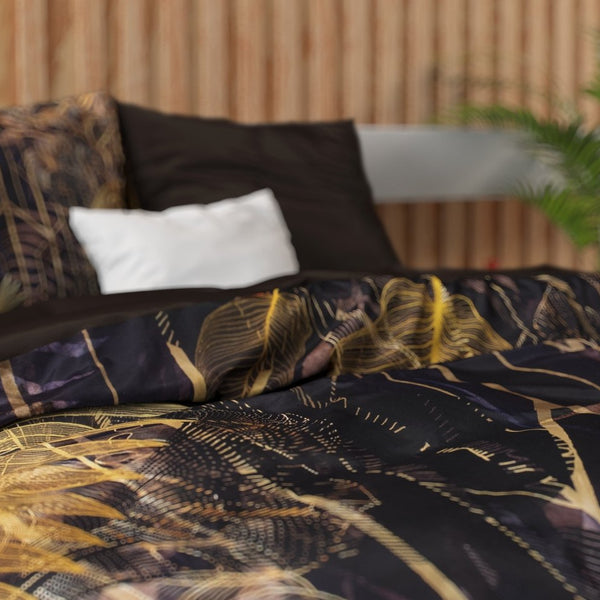 100% Cotton Sateen Duvet Cover Set Oliva | Gold | Single - 140cm (W) x 220cm (L) - The Bedding & Blankets Store