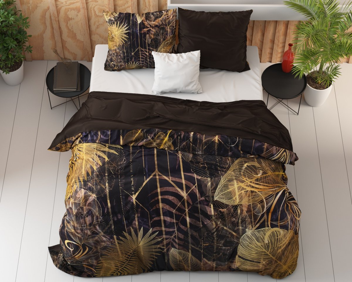 100% Cotton Sateen Duvet Cover Set Oliva | Gold | Single - 140cm (W) x 220cm (L) - The Bedding & Blankets Store