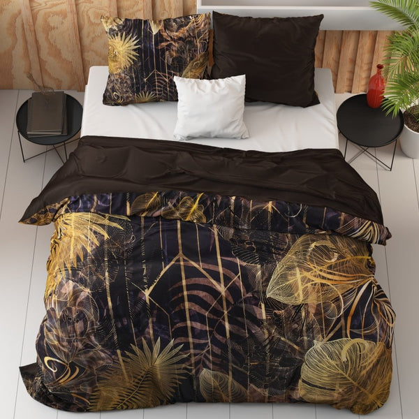100% Cotton Sateen Duvet Cover Set Oliva | Gold | Single - 140cm (W) x 220cm (L) - The Bedding & Blankets Store