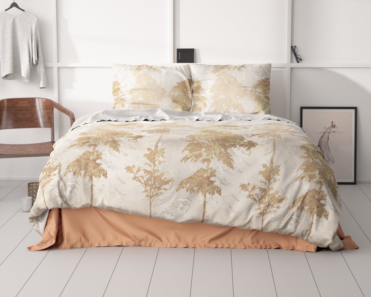 100% Cotton Sateen Duvet Cover Set Riffo | Gold | Single - 140cm (W) x 220cm (L) - The Bedding & Blankets Store