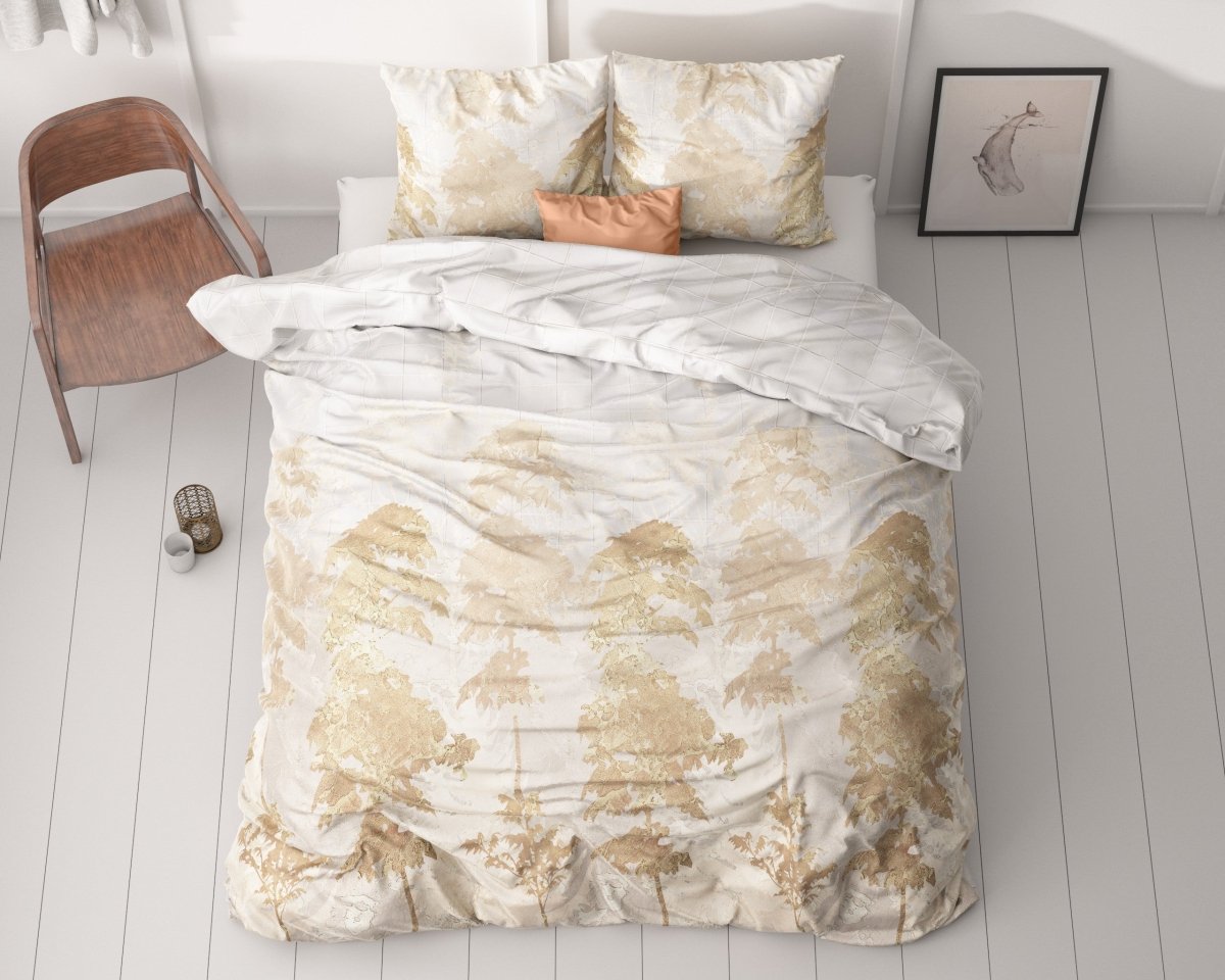 100% Cotton Sateen Duvet Cover Set Riffo | Gold | Single - 140cm (W) x 220cm (L) - The Bedding & Blankets Store
