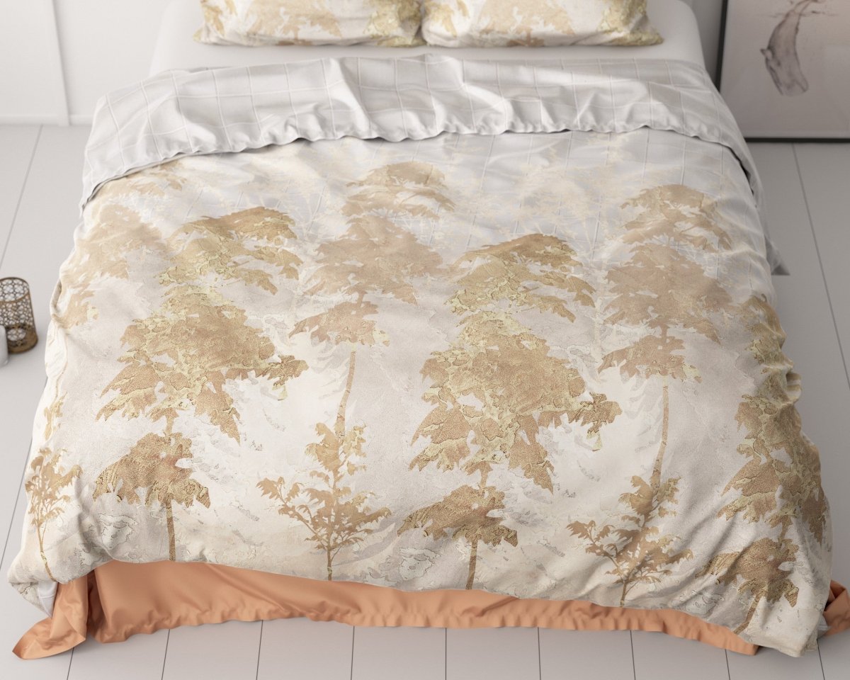 100% Cotton Sateen Duvet Cover Set Riffo | Gold | Single - 140cm (W) x 220cm (L) - The Bedding & Blankets Store