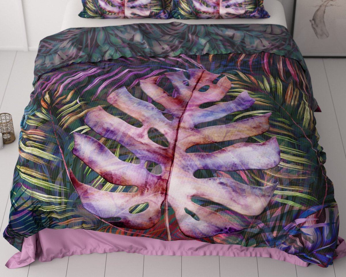 100% Cotton Sateen Duvet Cover Set Romina | Purple | Single - 140cm (W) x 220cm (L) - The Bedding & Blankets Store