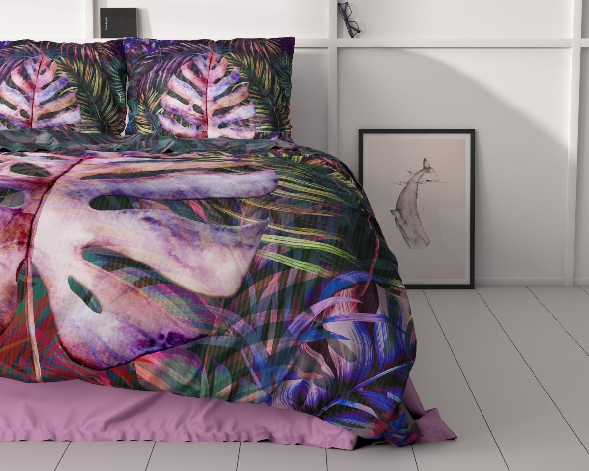 100% Cotton Sateen Duvet Cover Set Romina | Purple | Single - 140cm (W) x 220cm (L) - The Bedding & Blankets Store