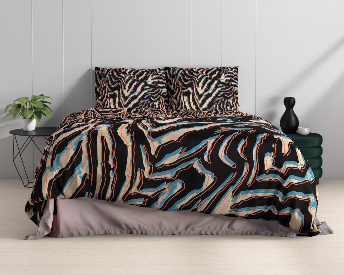 100% Cotton Sateen Duvet Cover Set Tansy | Multicolour | Double - 200cm (W) x 220cm (L) - The Bedding & Blankets Store