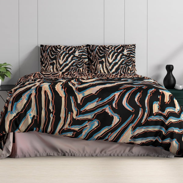 100% Cotton Sateen Duvet Cover Set Tansy | Multicolour | Double - 200cm (W) x 220cm (L) - The Bedding & Blankets Store