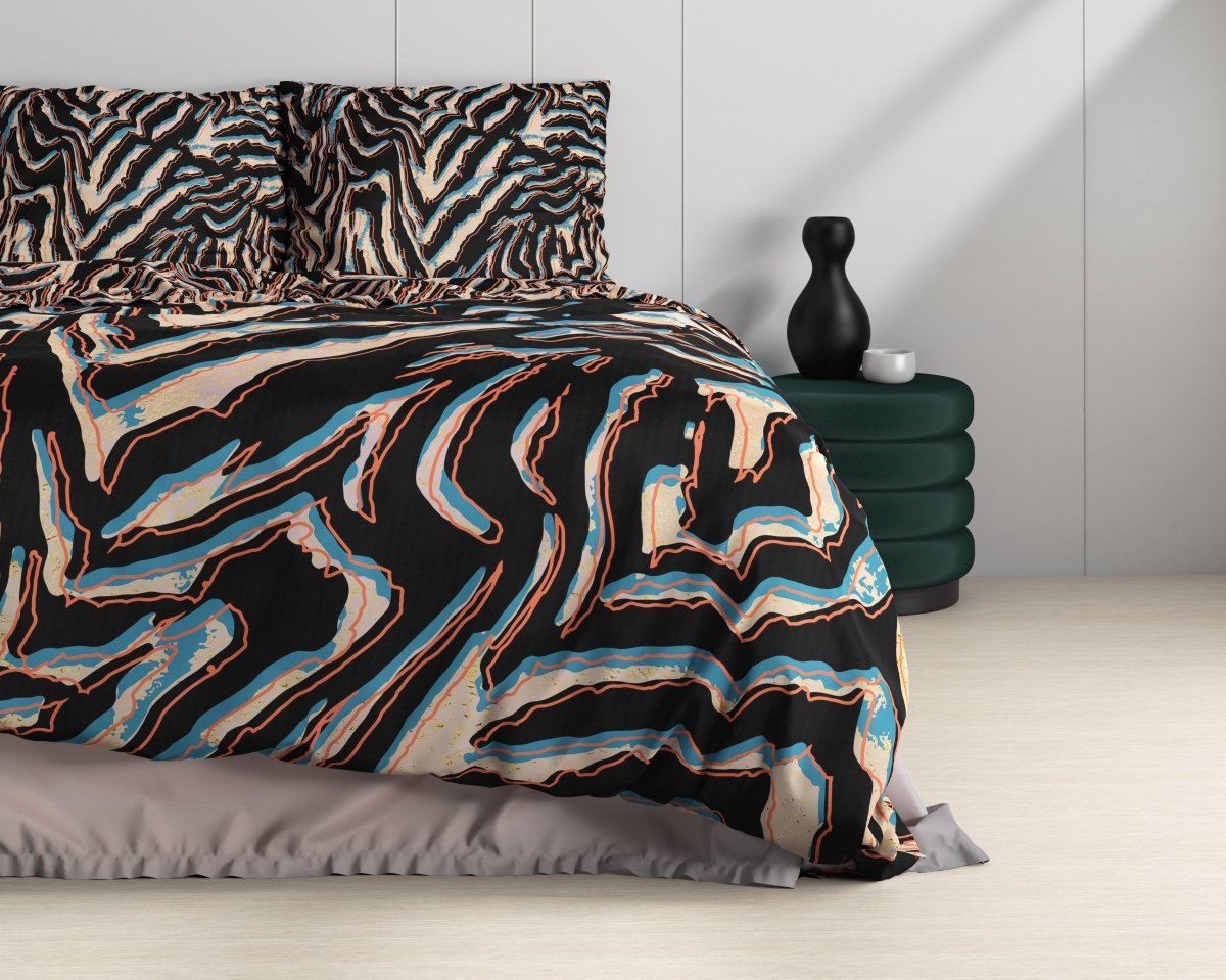 100% Cotton Sateen Duvet Cover Set Tansy | Multicolour | Double - 200cm (W) x 220cm (L) - The Bedding & Blankets Store