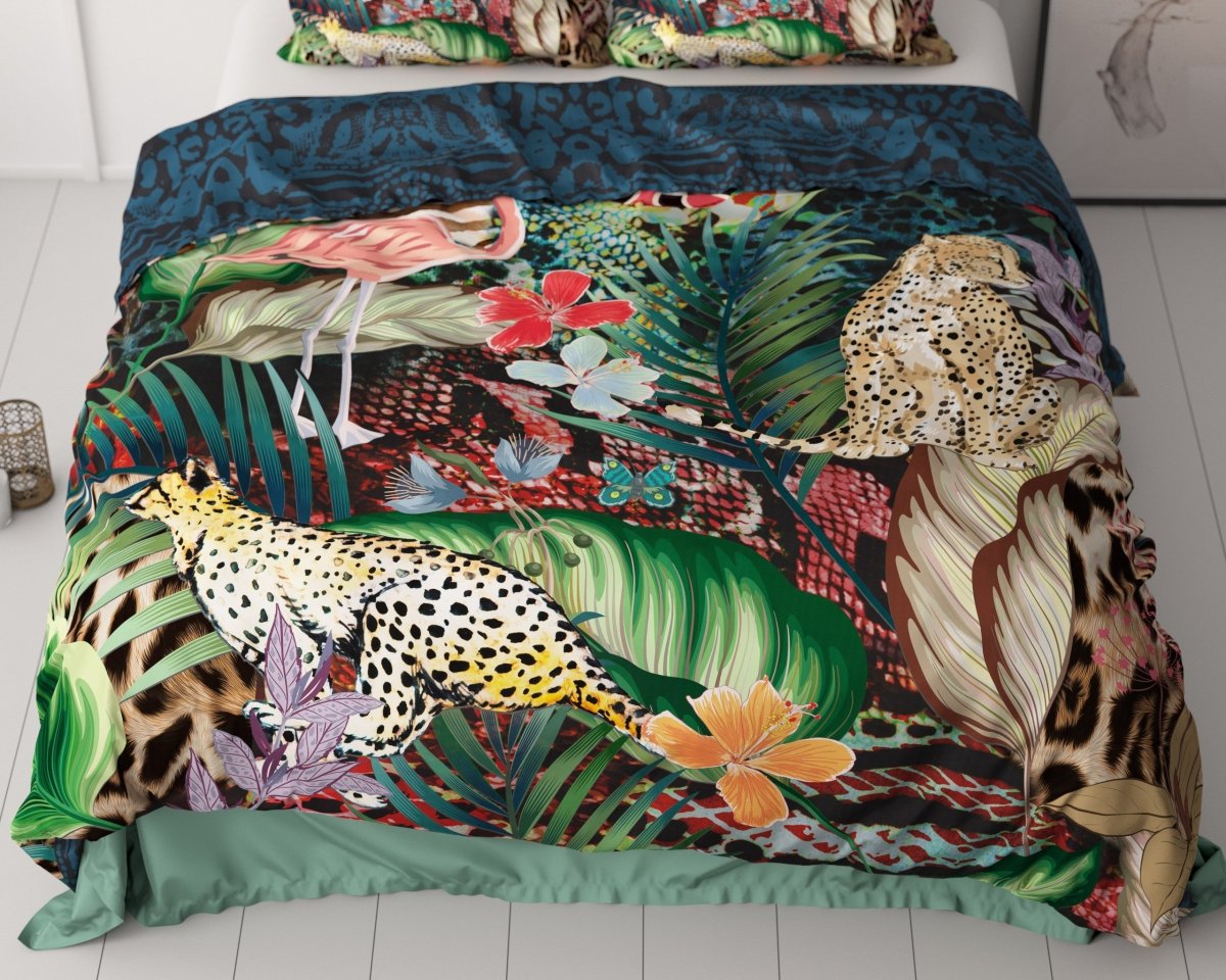 100% Cotton Sateen Duvet Cover Set Tiago | Multicolour | Double - 200cm (W) x 220cm (L) - The Bedding & Blankets Store
