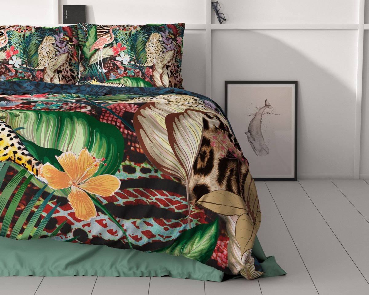 100% Cotton Sateen Duvet Cover Set Tiago | Multicolour | Double - 200cm (W) x 220cm (L) - The Bedding & Blankets Store