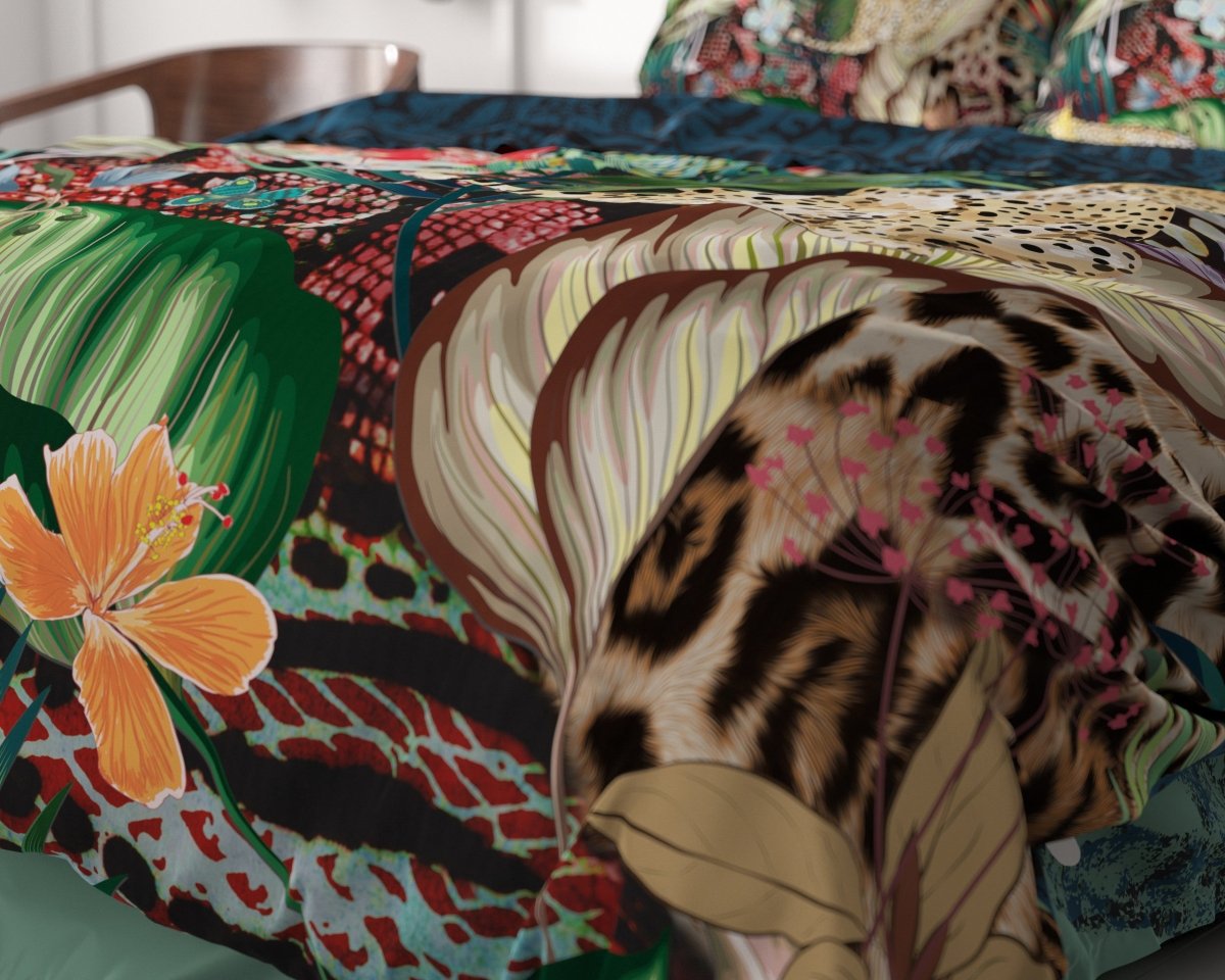 100% Cotton Sateen Duvet Cover Set Tiago | Multicolour | Double - 200cm (W) x 220cm (L) - The Bedding & Blankets Store
