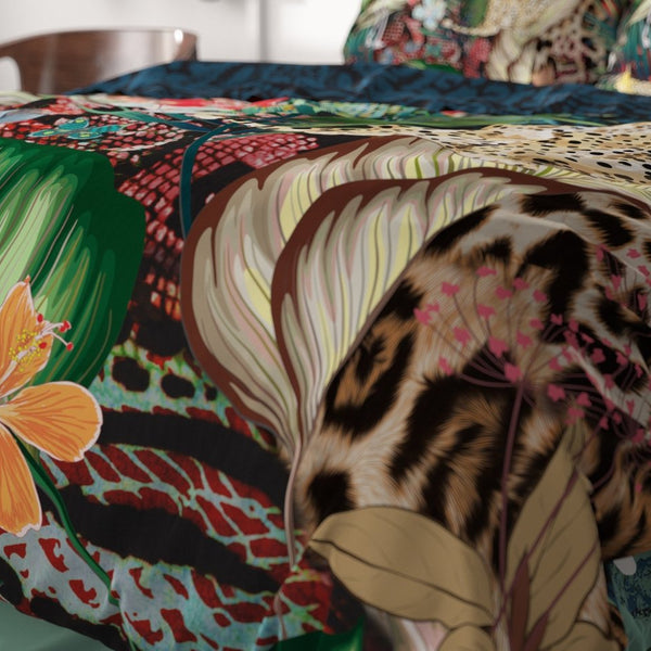 100% Cotton Sateen Duvet Cover Set Tiago | Multicolour | Double - 200cm (W) x 220cm (L) - The Bedding & Blankets Store
