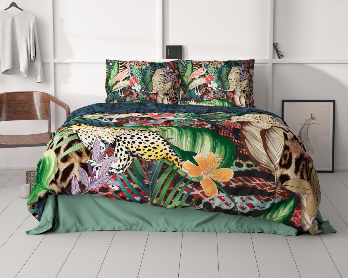 100% Cotton Sateen Duvet Cover Set Tiago | Multicolour | Double - 200cm (W) x 220cm (L) - The Bedding & Blankets Store