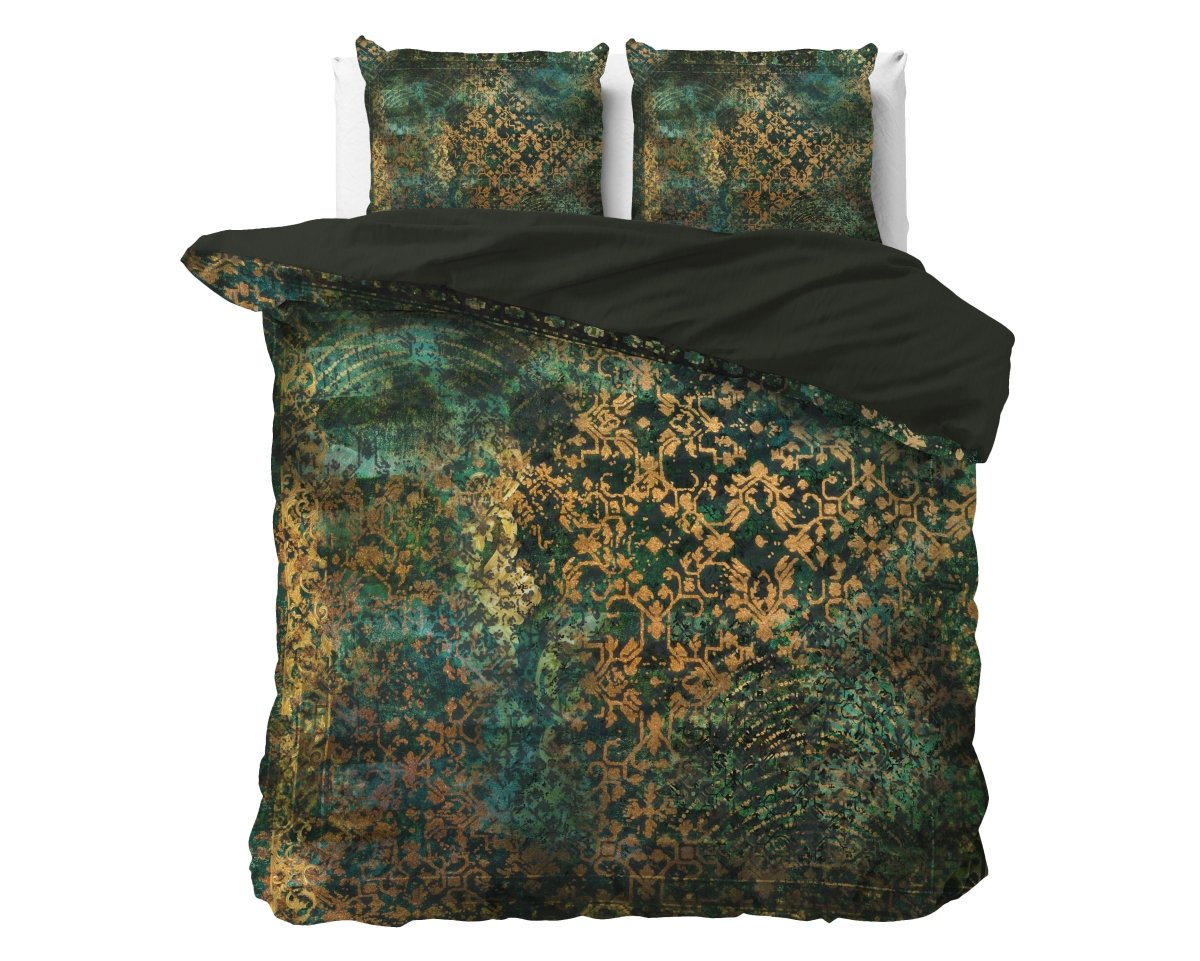100% Cotton Sateen Duvet Cover Set Venni | Green | Double - 200cm (W) x 220cm (L) - The Bedding & Blankets Store